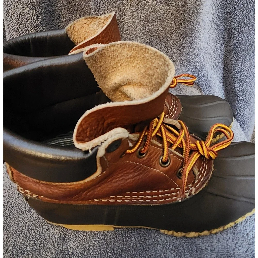 L.L.Bean Padded Collar Boots Women 7M Brown Duck Waterproof Leather Excellent